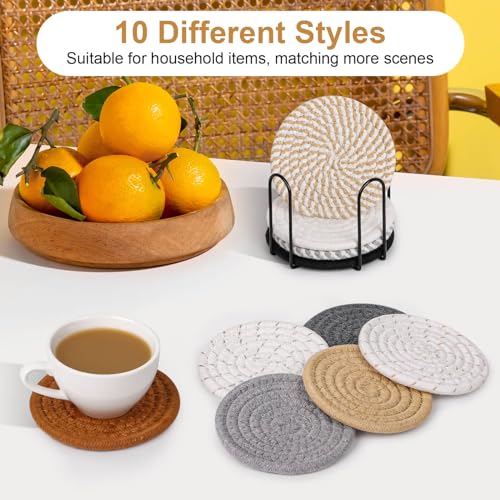 Billbotk 10 Pieces Coasters for Drinks, 10 Colors Absorbent Drink Coasters with Holder, Table Coaster Set for Home Decor, Apartment Decor Aesthetic, Living Room Essentials, 4.3 Inches - Image 2