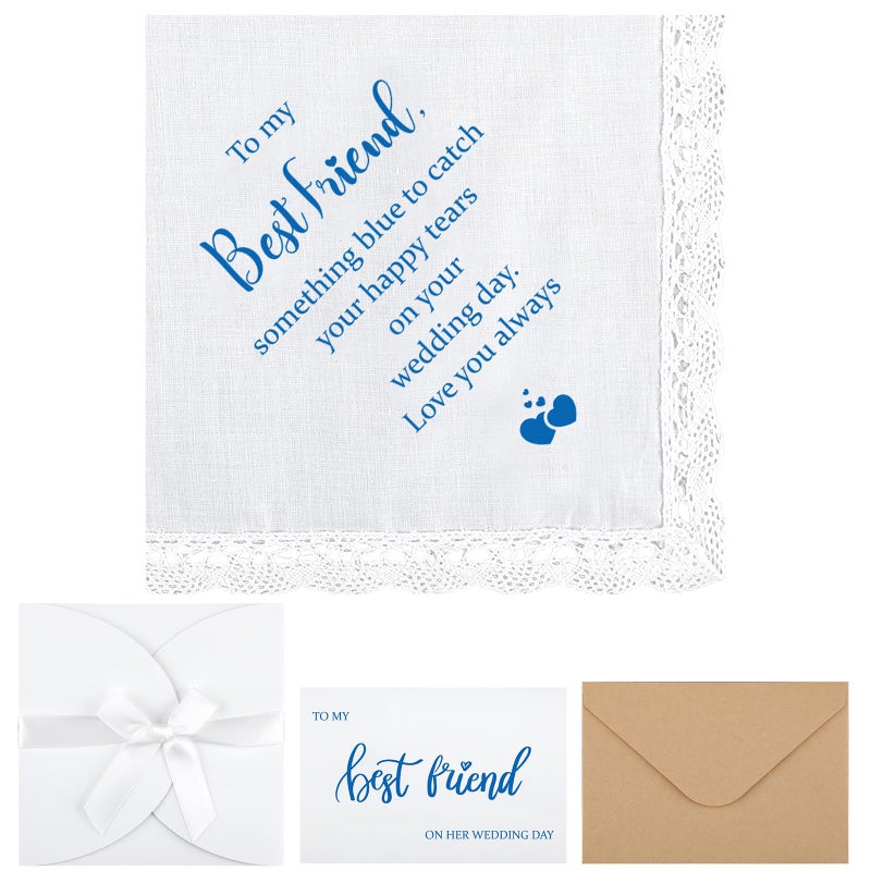 Mindsoft Set of 4 Something Blue Gift for Bride with Handkerchief, Wedding Day Card, 2 Pcs Envelopes to Best Friend for Bride - Image 1