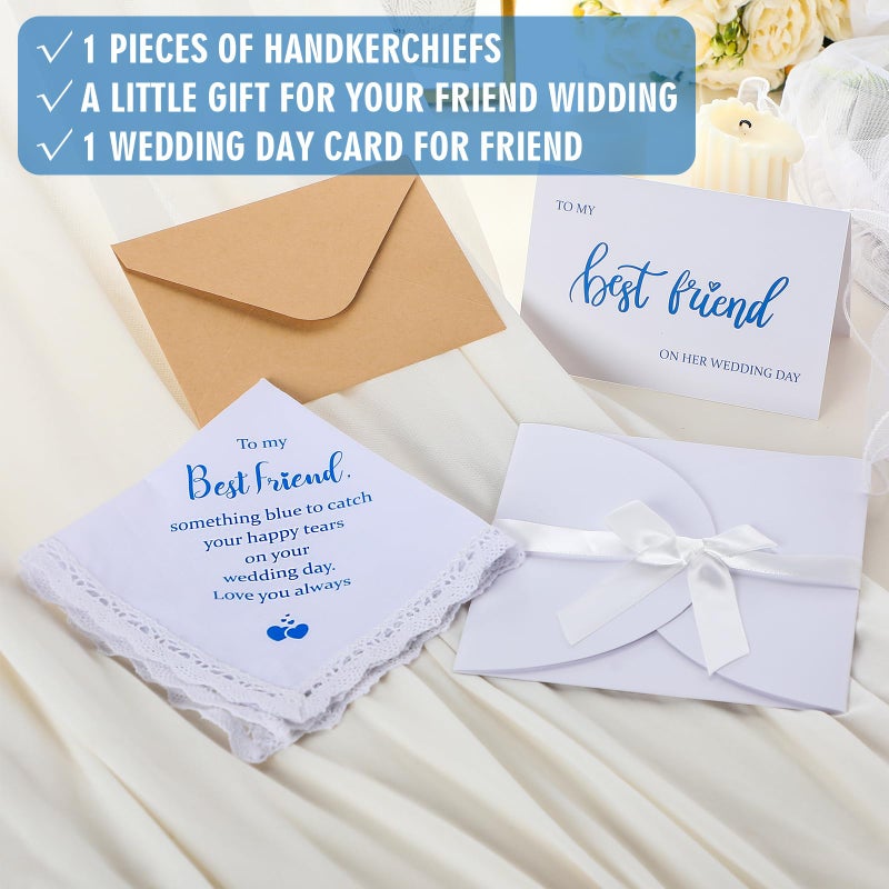 Mindsoft Set of 4 Something Blue Gift for Bride with Handkerchief, Wedding Day Card, 2 Pcs Envelopes to Best Friend for Bride - Image 3