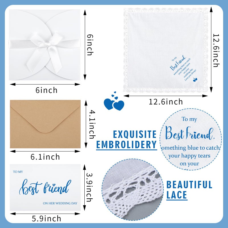 Mindsoft Set of 4 Something Blue Gift for Bride with Handkerchief, Wedding Day Card, 2 Pcs Envelopes to Best Friend for Bride - Image 2