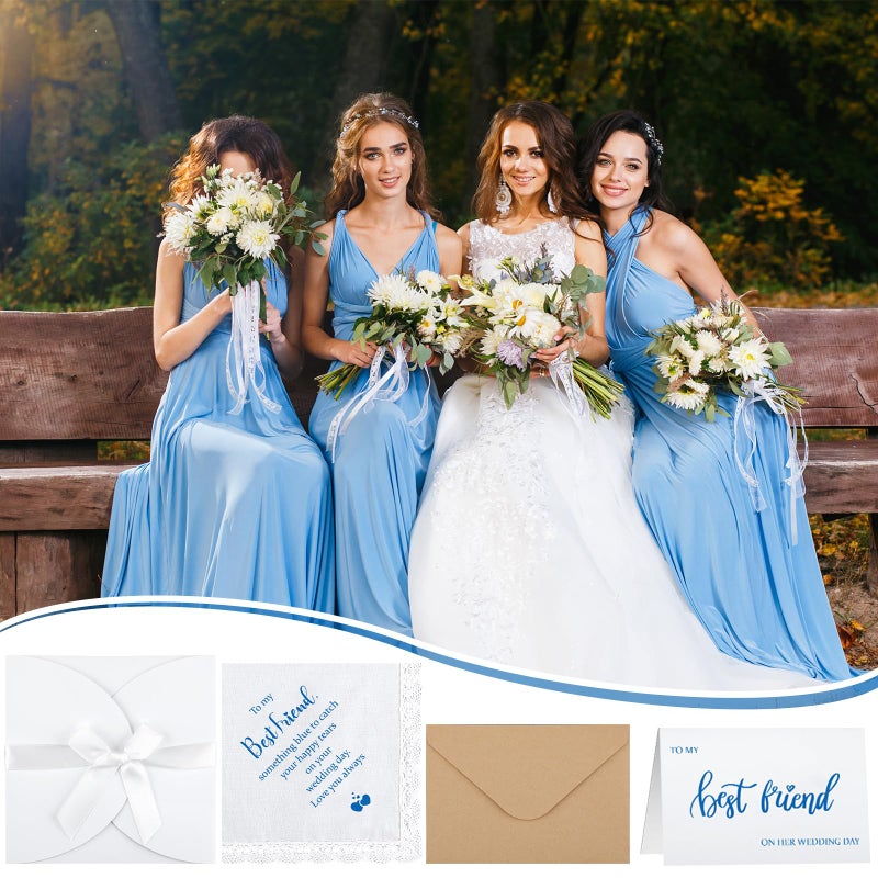 Mindsoft Set of 4 Something Blue Gift for Bride with Handkerchief, Wedding Day Card, 2 Pcs Envelopes to Best Friend for Bride - Image 5