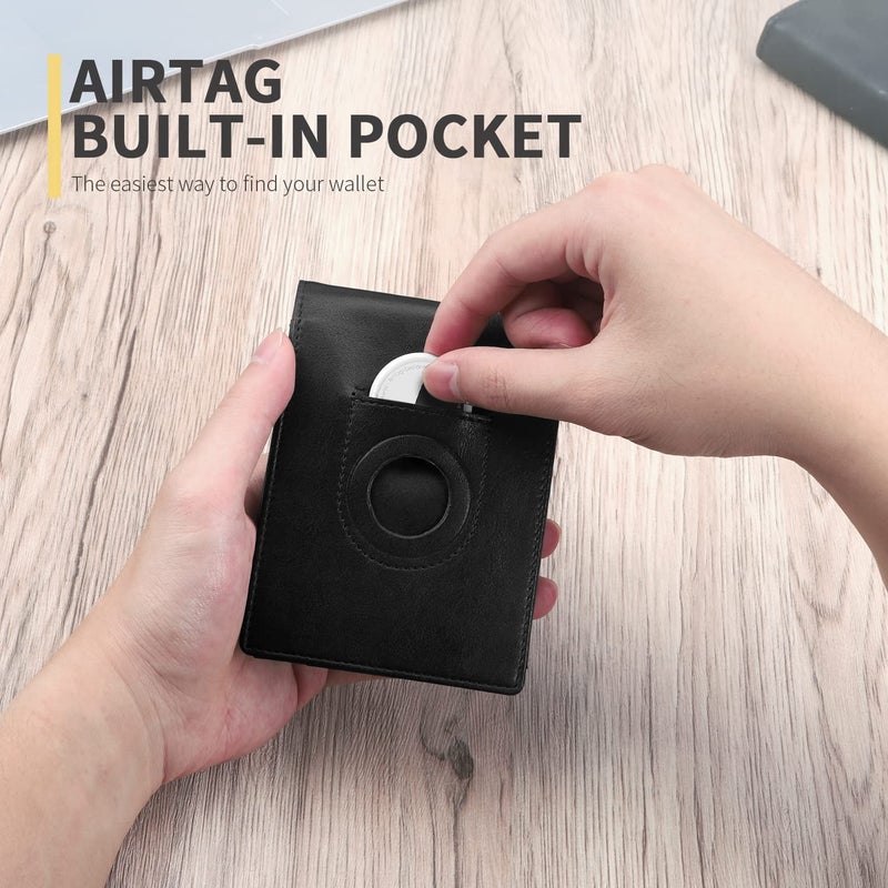 RUNBOX AirTag-Wallet-Mens-Slim-RFID Blocking Wallets Leather with Bill Compartment Air Tag Bifold Card Holder Wallet Gifts for Men Dad - Image 2