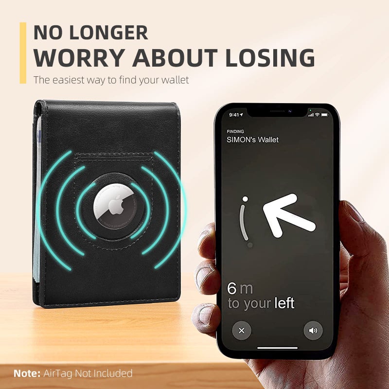 RUNBOX AirTag-Wallet-Mens-Slim-RFID Blocking Wallets Leather with Bill Compartment Air Tag Bifold Card Holder Wallet Gifts for Men Dad - Image 4