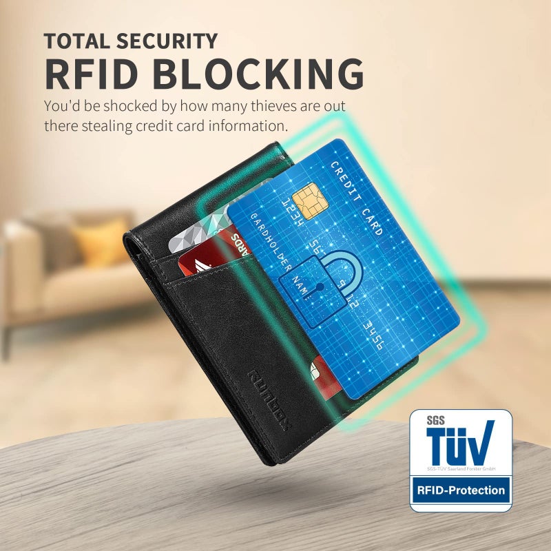 RUNBOX AirTag-Wallet-Mens-Slim-RFID Blocking Wallets Leather with Bill Compartment Air Tag Bifold Card Holder Wallet Gifts for Men Dad - Image 5