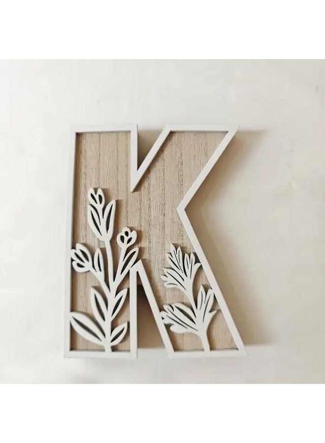 Letter K Rustic Wooden Floral Carved Alphabet Wall Art Wedding Decor French Country Style Home Accent - Image 1
