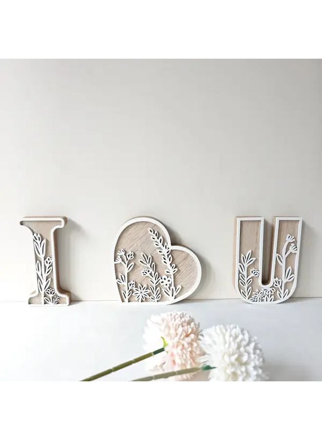Letter K Rustic Wooden Floral Carved Alphabet Wall Art Wedding Decor French Country Style Home Accent - Image 3