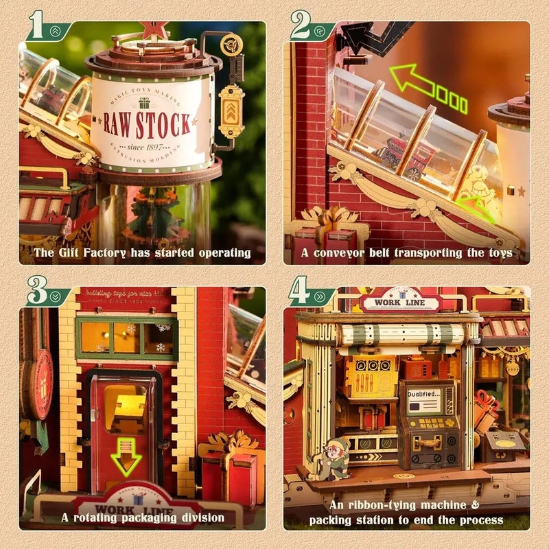 رولايف أحجية ثلاثية الأبعاد Robotime Wooden Music Box Christmas Dream Gift Factory 3D Wooden Puzzles Wooden Model Kits Build Best Gifts for Kids Adults, Carousel - Image 3