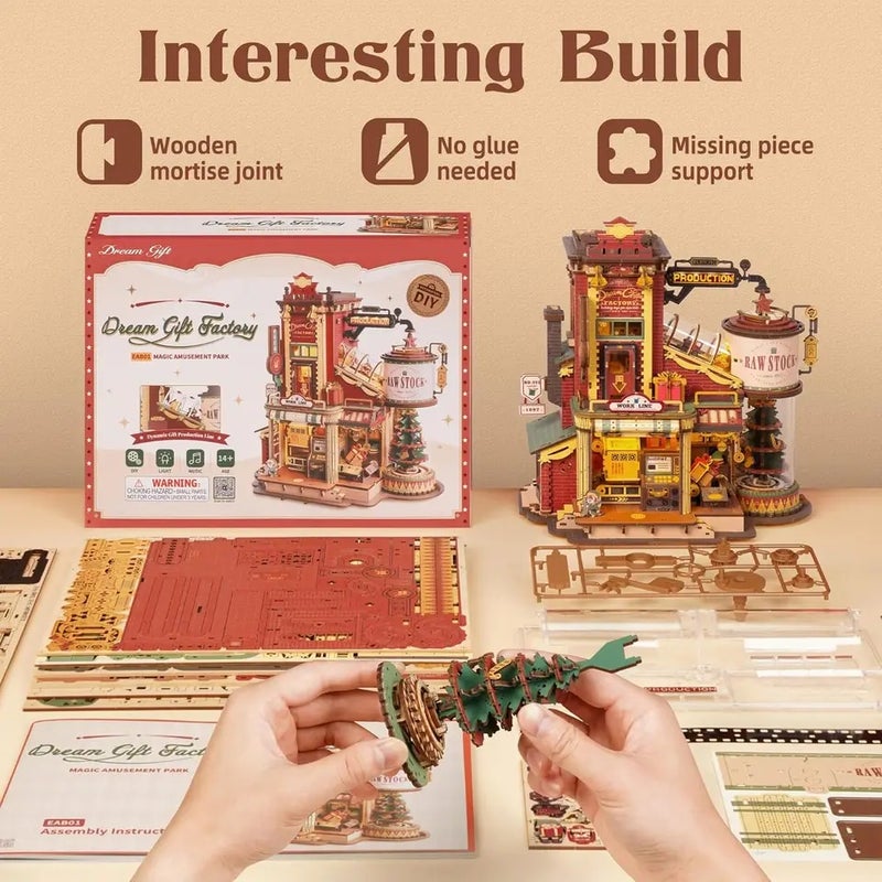 رولايف أحجية ثلاثية الأبعاد Robotime Wooden Music Box Christmas Dream Gift Factory 3D Wooden Puzzles Wooden Model Kits Build Best Gifts for Kids Adults, Carousel - Image 2
