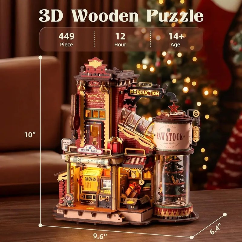 رولايف أحجية ثلاثية الأبعاد Robotime Wooden Music Box Christmas Dream Gift Factory 3D Wooden Puzzles Wooden Model Kits Build Best Gifts for Kids Adults, Carousel - Image 5