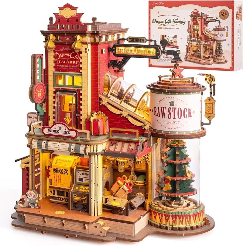 رولايف أحجية ثلاثية الأبعاد Robotime Wooden Music Box Christmas Dream Gift Factory 3D Wooden Puzzles Wooden Model Kits Build Best Gifts for Kids Adults, Carousel - Image 1