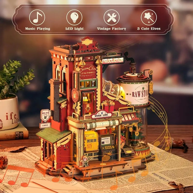 رولايف أحجية ثلاثية الأبعاد Robotime Wooden Music Box Christmas Dream Gift Factory 3D Wooden Puzzles Wooden Model Kits Build Best Gifts for Kids Adults, Carousel - Image 4