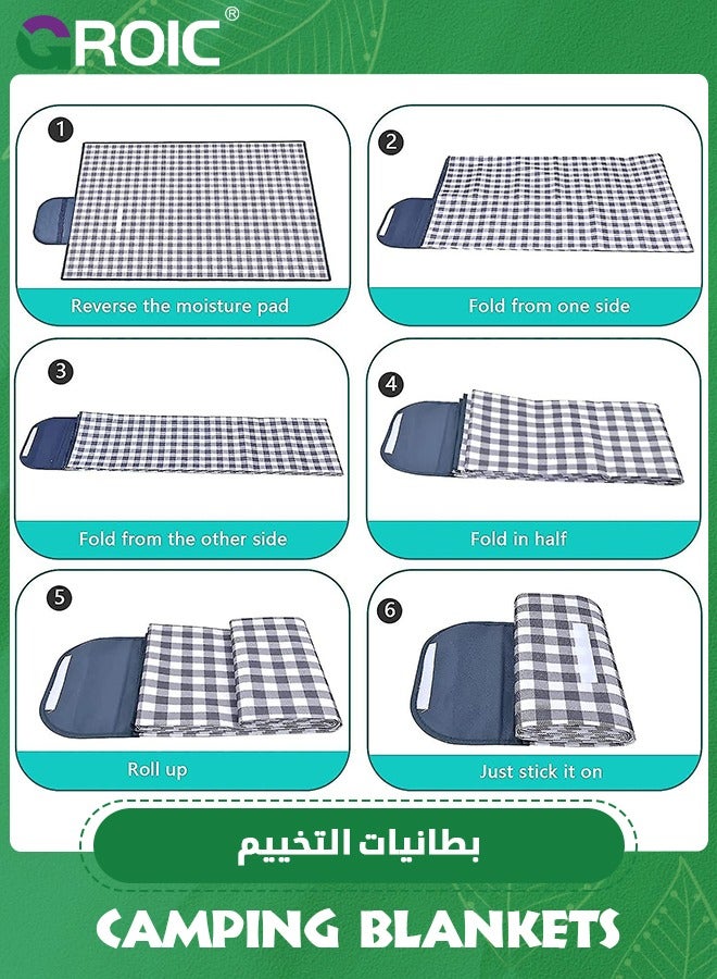 GROIC 80''x60'' Beach Blanket, Picnic Blankets Waterproof Foldable, Large Picnic Blanket Beach Blankets, Picnic Mat Waterproof Cute Gingham Portable Compact Beach Blanket Lightweight Picnic Blankets - Image 3