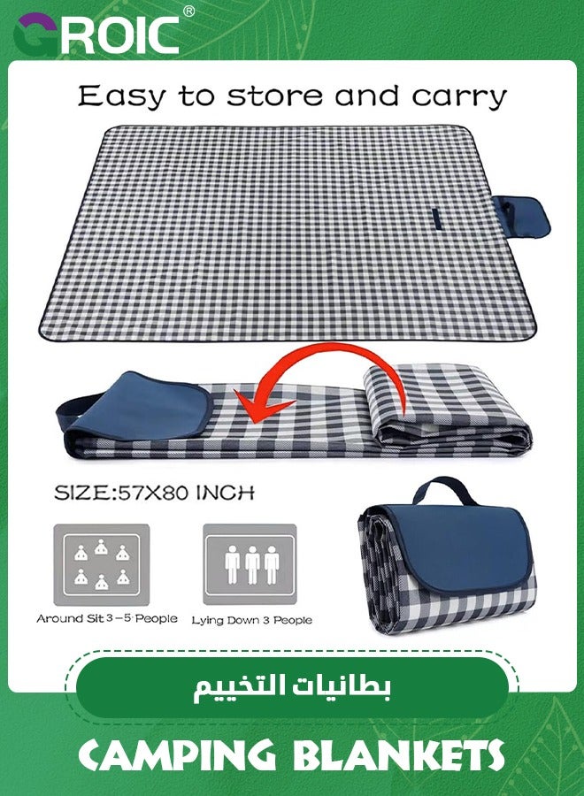 GROIC 80''x60'' Beach Blanket, Picnic Blankets Waterproof Foldable, Large Picnic Blanket Beach Blankets, Picnic Mat Waterproof Cute Gingham Portable Compact Beach Blanket Lightweight Picnic Blankets - Image 2