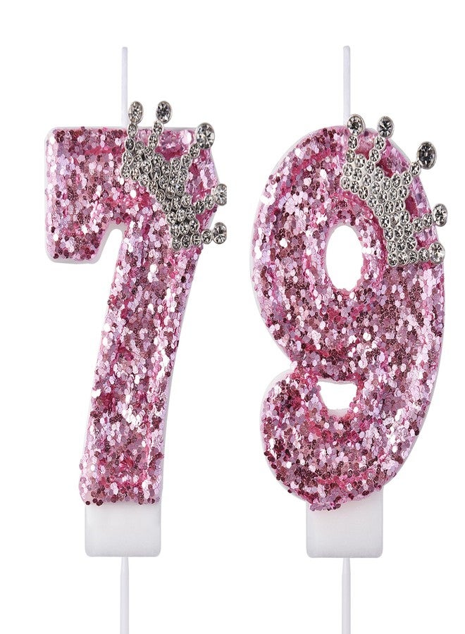 VSHILI 79 97 Birthday Candles, 79th 97th Cake Candles, Pink Birthday Number 79 97 Candles Cake Topper Decorations for Party Men Women - Image 1