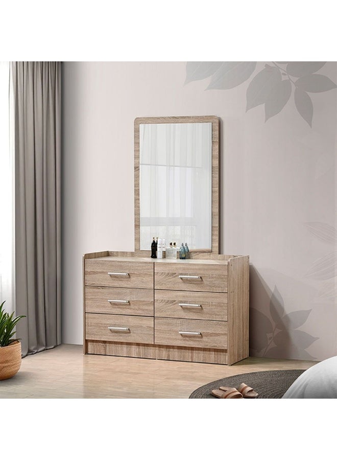 DANUBE HOME خزانة ملابس رئيسية فاخرة بـ 6 أدراج مع مرآة - خشب سونوما الفرنسي - Image 5