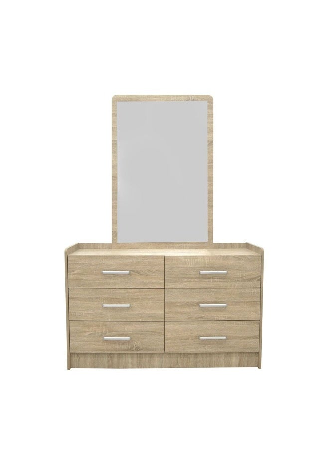 DANUBE HOME خزانة ملابس رئيسية فاخرة بـ 6 أدراج مع مرآة - خشب سونوما الفرنسي - Image 2