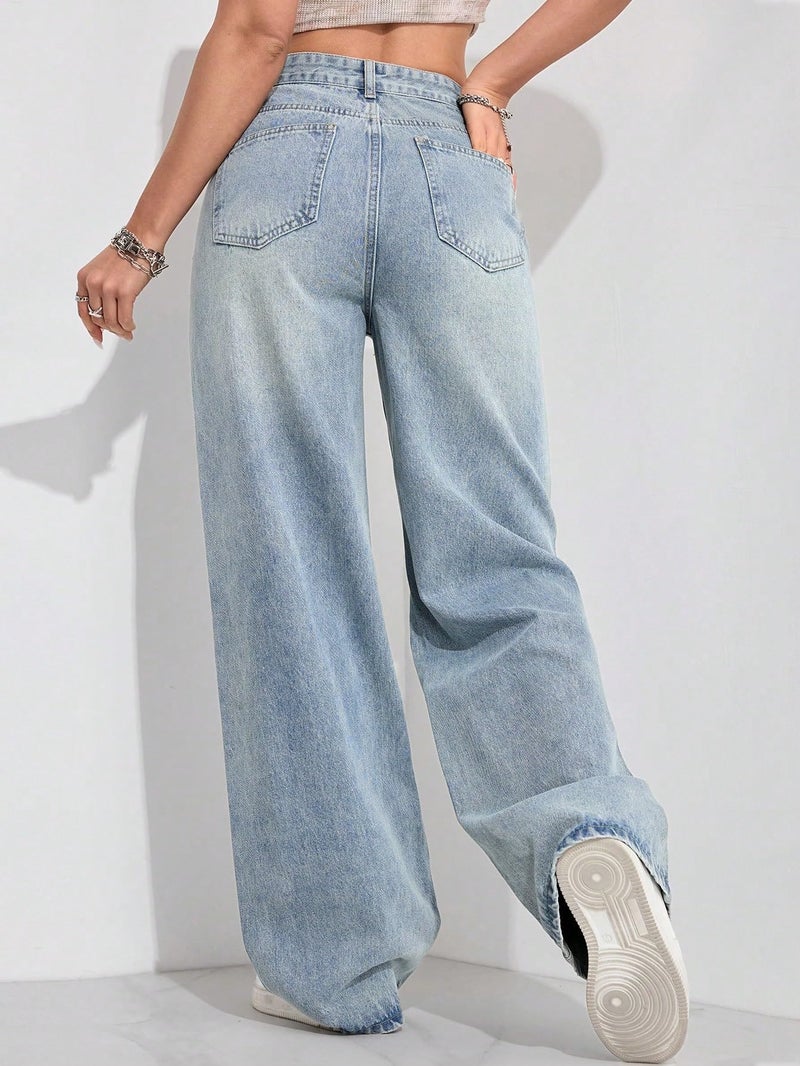 Aahwan Blue Solid Flared Wide-Leg Denim Korean Pants for Women's & Girl's(316-Aahwan Blue-30) - Image 2