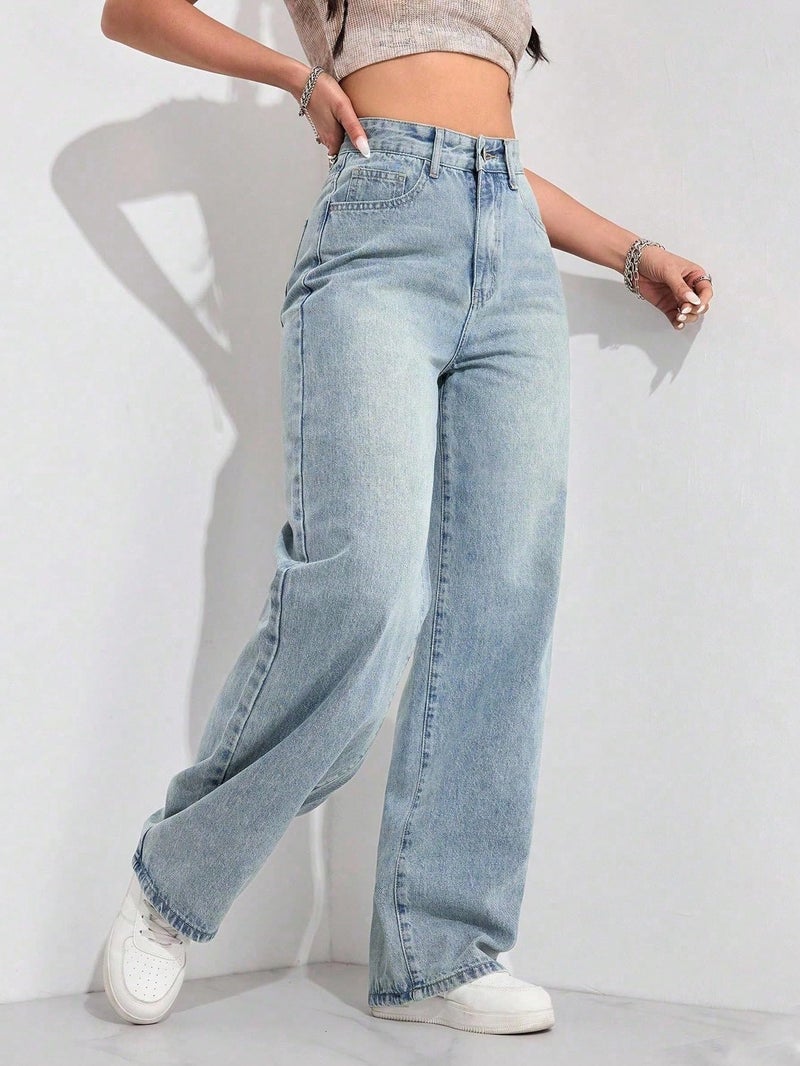 Aahwan Blue Solid Flared Wide-Leg Denim Korean Pants for Women's & Girl's(316-Aahwan Blue-30) - Image 3