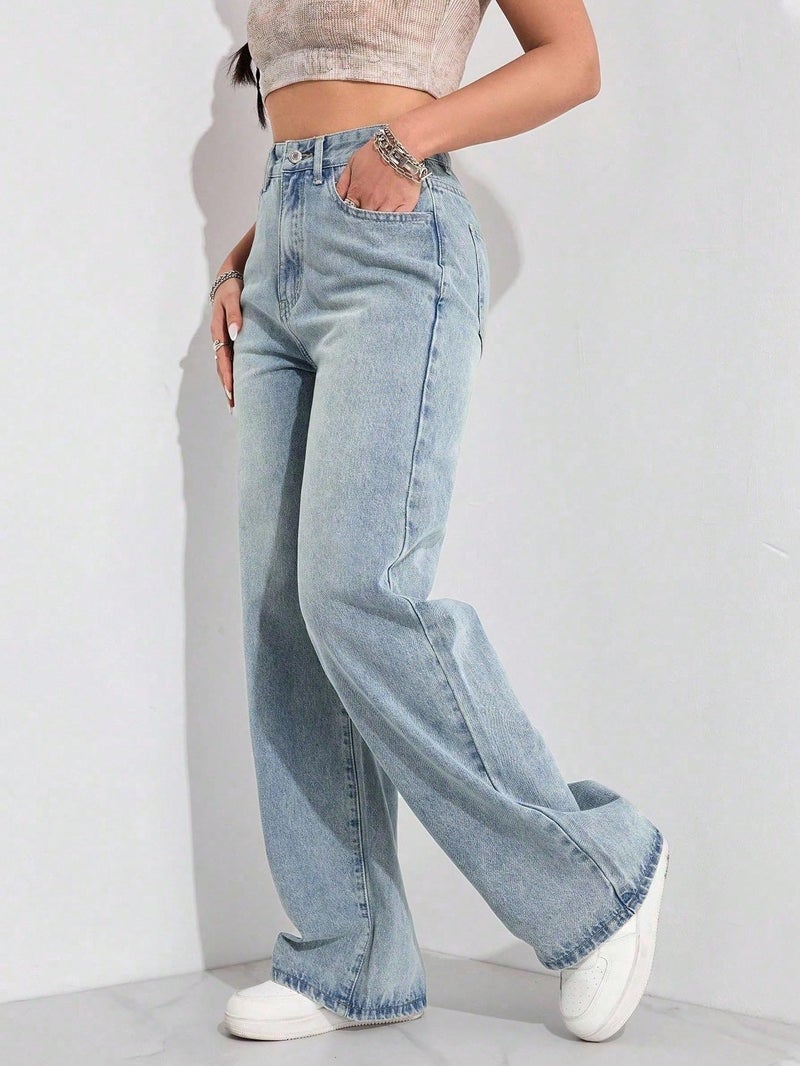 Aahwan Blue Solid Flared Wide-Leg Denim Korean Pants for Women's & Girl's(316-Aahwan Blue-30) - Image 4