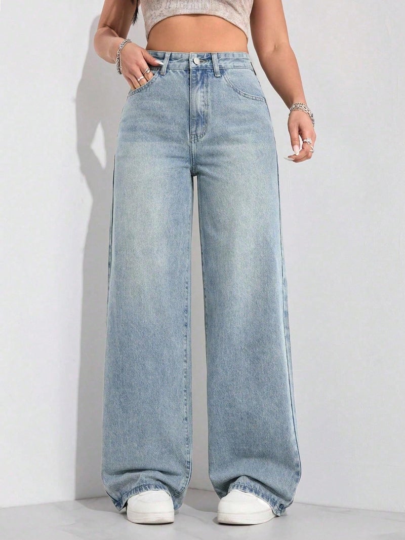 Aahwan Blue Solid Flared Wide-Leg Denim Korean Pants for Women's & Girl's(316-Aahwan Blue-30) - Image 5