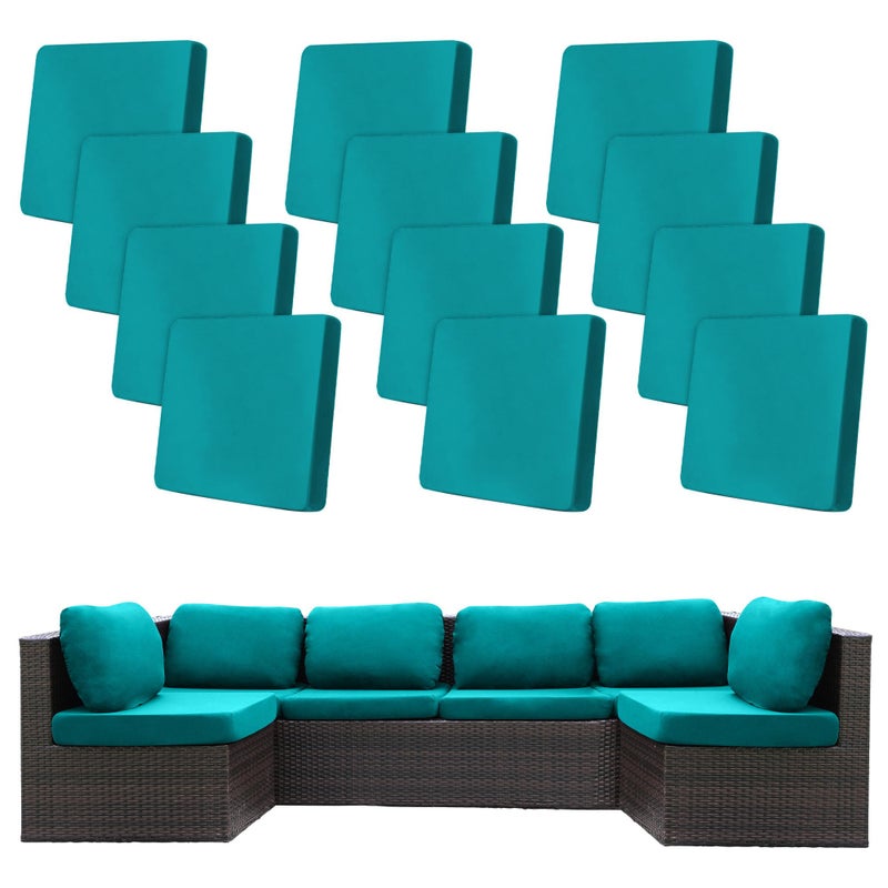 BIETYONE 12 Pcs Stretch Patio Cushion Covers,Outdoor Couch Covers Replacement,Outdoor Couch & Sofa Slipcovers,for Patio Furniture Cushion Covers,Washable Reusable Furniture Protector (Peacock Blue,Cover Only) - Image 1