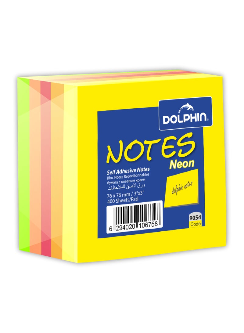 Dolphin Sticky Notes 3 × 3 Inch, 400 Sheets, Multi-Colour Neon, Easy Peel & Stick for Office, School & Home Multi-Color / Neon - Image 1