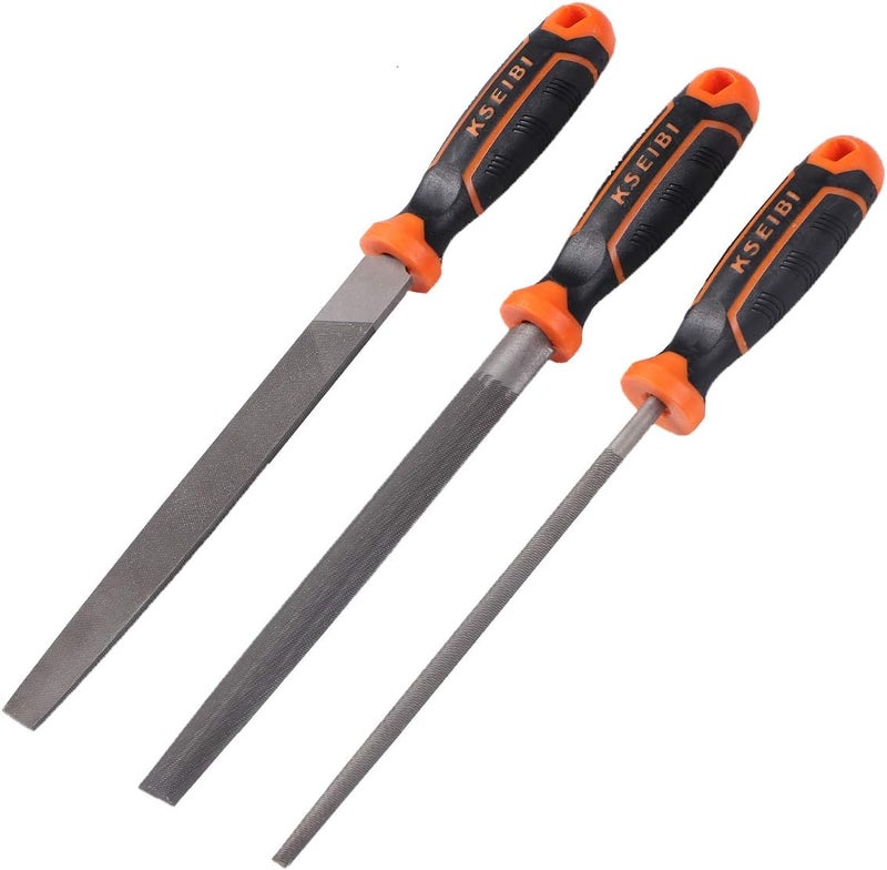 KSEIBI 311485 Metal File Set with High-Carbon Steel Blades - Ergonomic Soft-Grip Handles, 8-Inch Files in Flat, Round, and Half-Round Shapes for Wood and Metal Work - Image 1