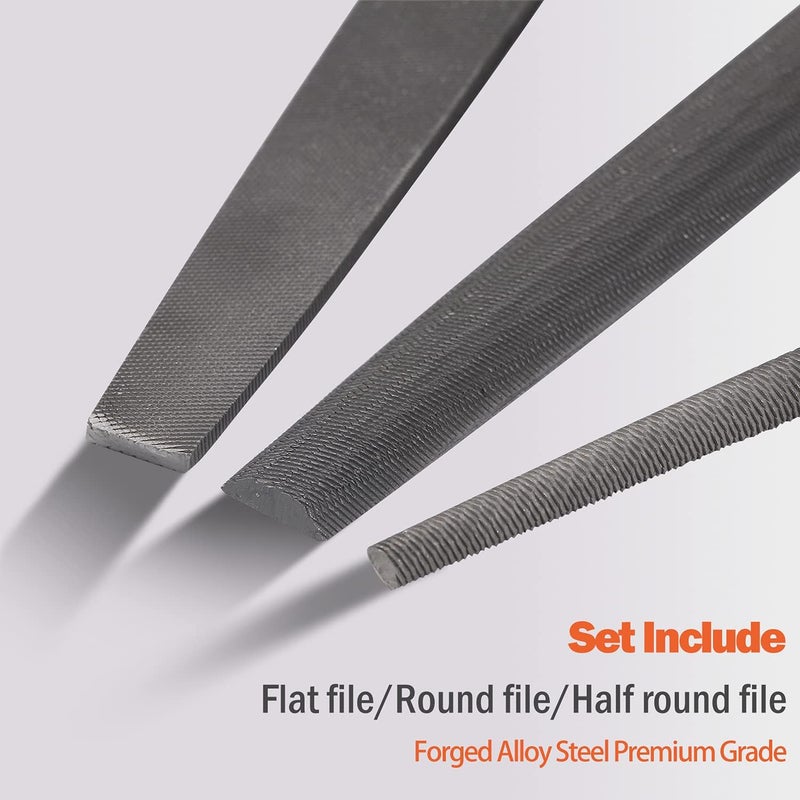 KSEIBI 311485 Metal File Set with High-Carbon Steel Blades - Ergonomic Soft-Grip Handles, 8-Inch Files in Flat, Round, and Half-Round Shapes for Wood and Metal Work - Image 2