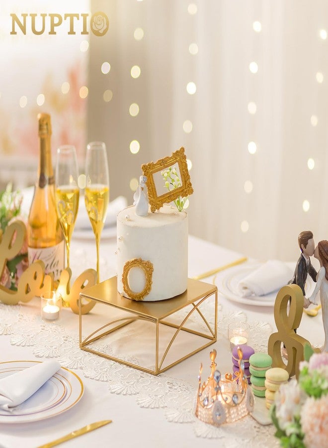 NUPTIO Cake Stand Cupcake Display: Metal Dessert Pedestal Stands 8 Inch Food Riser Gold candy Display holder for Wedding Party Christmas Birthday Kitchen Table Baby Shower Square Buffet Plant Stand - Image 2