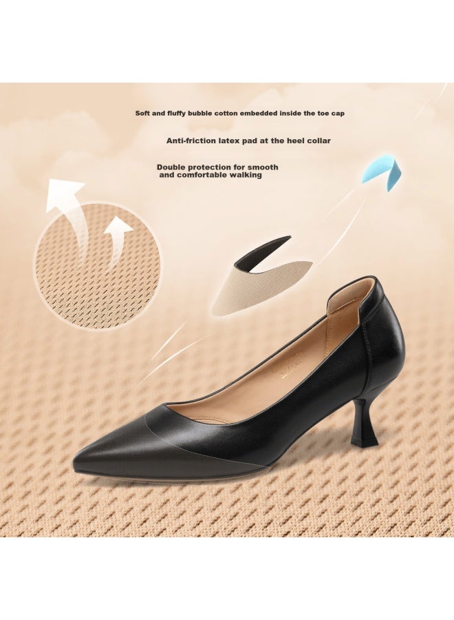 Connell Connie Comfortable Walking Women's High Heel Shoes Elegant Cowhide Low-cut Chunky Heel Office Commuting Thin Heel Size 35 - Image 2