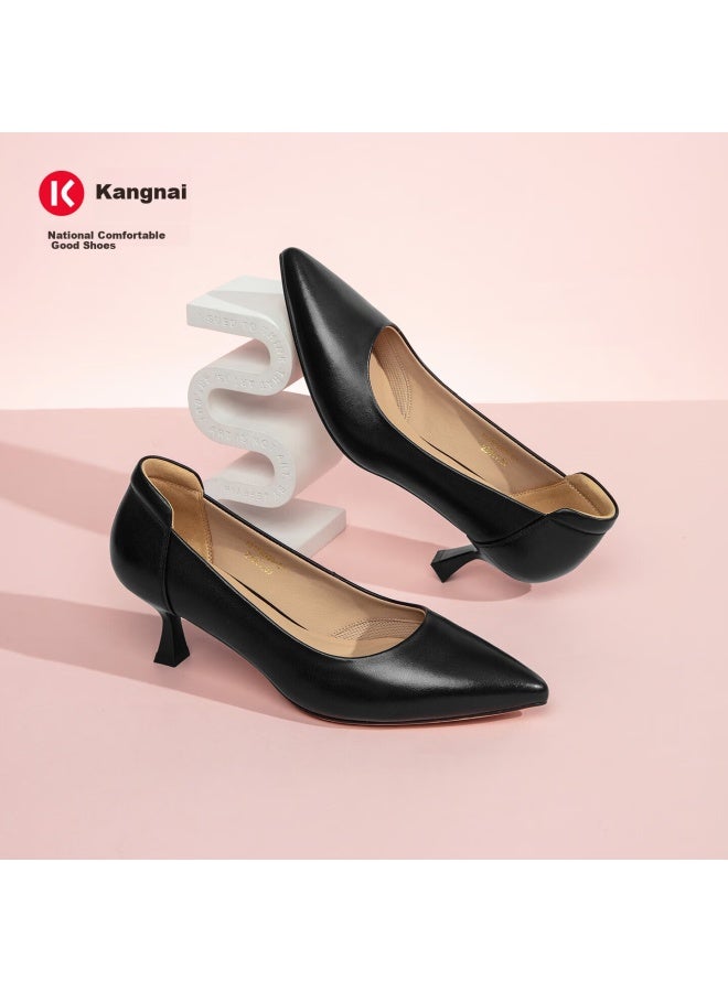 Connell Connie Comfortable Walking Women's High Heel Shoes Elegant Cowhide Low-cut Chunky Heel Office Commuting Thin Heel Size 35 - Image 5