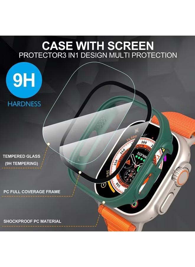 Diruite Suoman 2-Pack for Apple Watch Ultra/Ultra 2 49mm PC All-Around Screen Protector Case, Tempered Glass Screen Protector Case Ultra-Thin for iWatch Ultra/iWatch Ultra 2 49mm Protection Cover - Green - Image 5