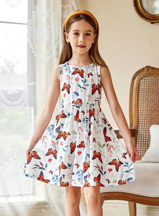 Arshiner فستان أرشينر للفتيات الصغيرات مع جيوب بطباعة فراشة خريفية بدون أكمام ومجموعة سترة طويلة باللون الكراميل 5-6 سنوات - Image 4