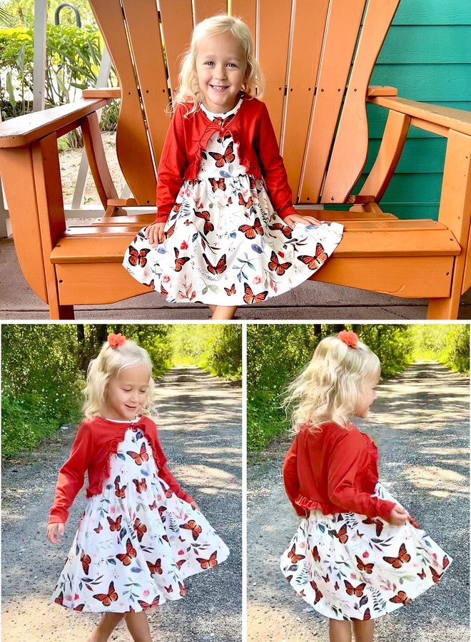 Arshiner فستان أرشينر للفتيات الصغيرات مع جيوب بطباعة فراشة خريفية بدون أكمام ومجموعة سترة طويلة باللون الكراميل 5-6 سنوات - Image 5