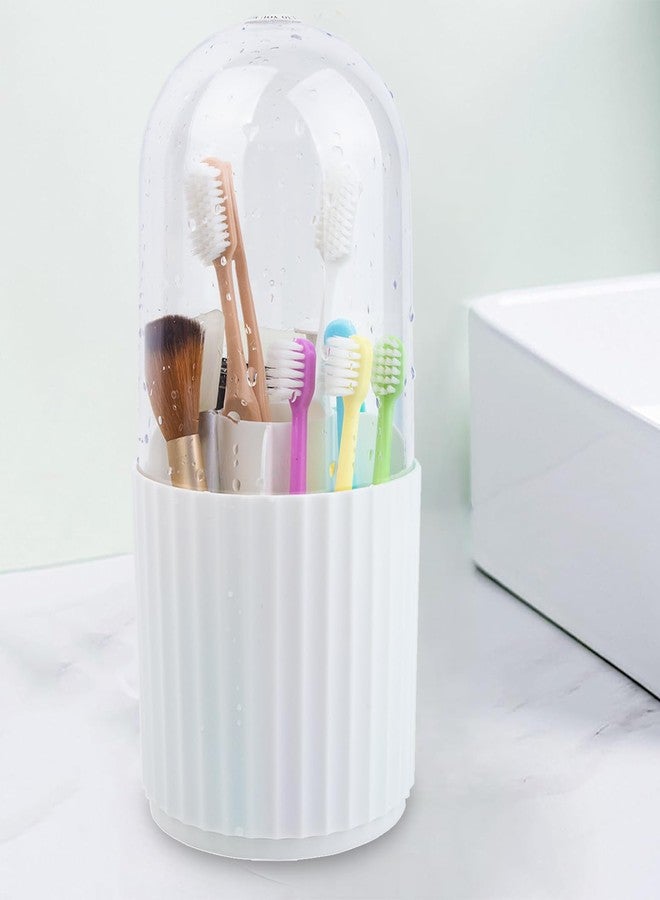 OOXYG Large Capacity Toothbrushes and Toothpaste Holders with Removable Lid, Dustproof & Waterproof, 360 Rotating 5 Slots Cosmetics Makeup Brush Organizer for Vanity Bathroom Countertop White - Image 1