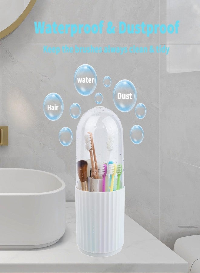 OOXYG Large Capacity Toothbrushes and Toothpaste Holders with Removable Lid, Dustproof & Waterproof, 360 Rotating 5 Slots Cosmetics Makeup Brush Organizer for Vanity Bathroom Countertop White - Image 3
