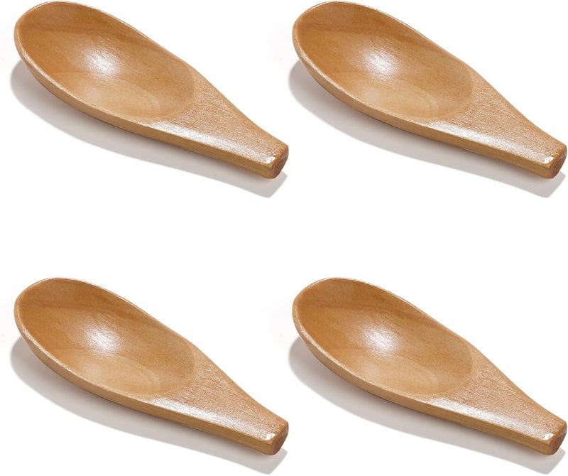 NUOMI 4 Pack Wooden Scoop for Jars, Mini Wood Spoons with Short Handle for Salt, Tea, Coffee Beans, Candy, Milk Powder, Spice, Natural Color - Image 1