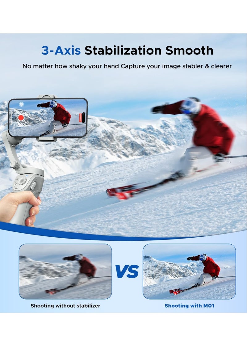 مثبت ثلاثي المحاور محمول للهواتف الذكية، مثبت مزدوج القابل للطي، مثبت تتبع الوجه لتسجيل الفيديو، متوافق مع آبل/أندرويد/هواوي/Samsung، مجموعة تصوير مقاطع فيديو لتطبيق تيك توك ويوتيوب. - Image 2