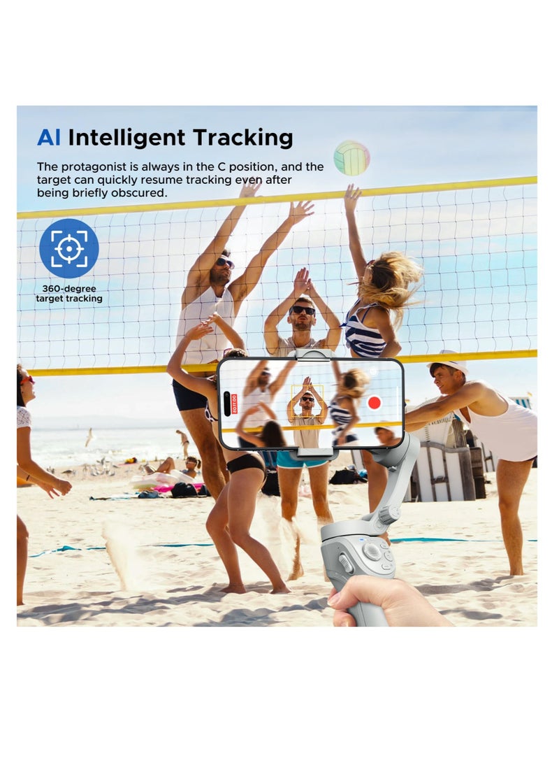 مثبت ثلاثي المحاور محمول للهواتف الذكية، مثبت مزدوج القابل للطي، مثبت تتبع الوجه لتسجيل الفيديو، متوافق مع آبل/أندرويد/هواوي/Samsung، مجموعة تصوير مقاطع فيديو لتطبيق تيك توك ويوتيوب. - Image 4