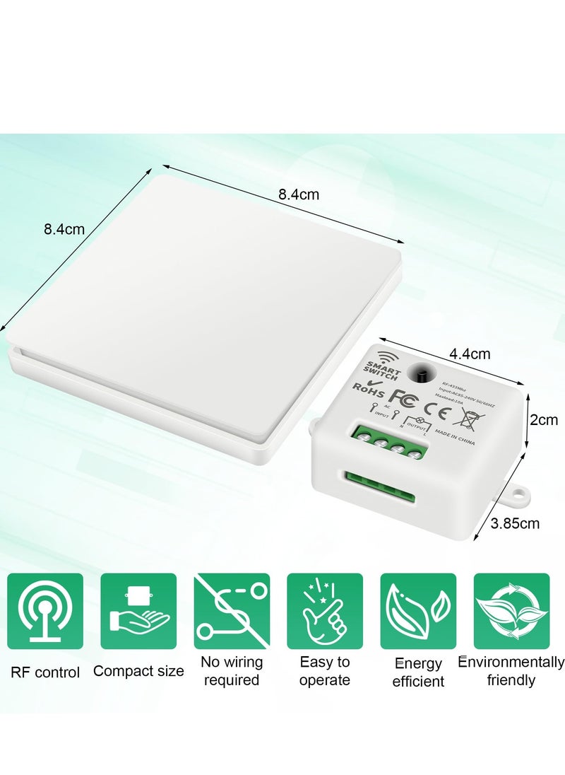 Wireless Lights Switch Kit 10A 250V Wireless RF433 Remote Control Switch with Easy to Install Receiver No Wiring Self powered Switch Remote Control IP44 Waterproof RF Switch and Receiver
