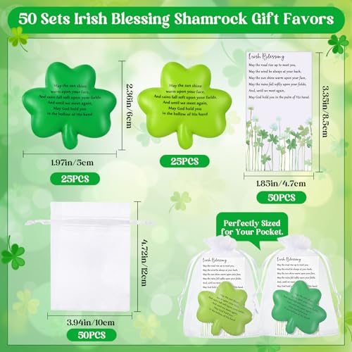 Simgoing 150 Pcs St Patricks Day Gift Bulk Shamrock Stress Balls with Irish Blessing Cards Organza Bags Squeeze Ball Favor for School Kid Classroom Treat Church Giveaway Employee Appreciation - Image 5