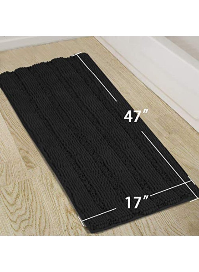 Turquoize Non Slip Black Bathroom Rug Extra Long Chenille Bath Rug 47x17 Super Water Absorbent & Soft Washable Shaggy Bath Rug for Bathroom, Black - Image 5