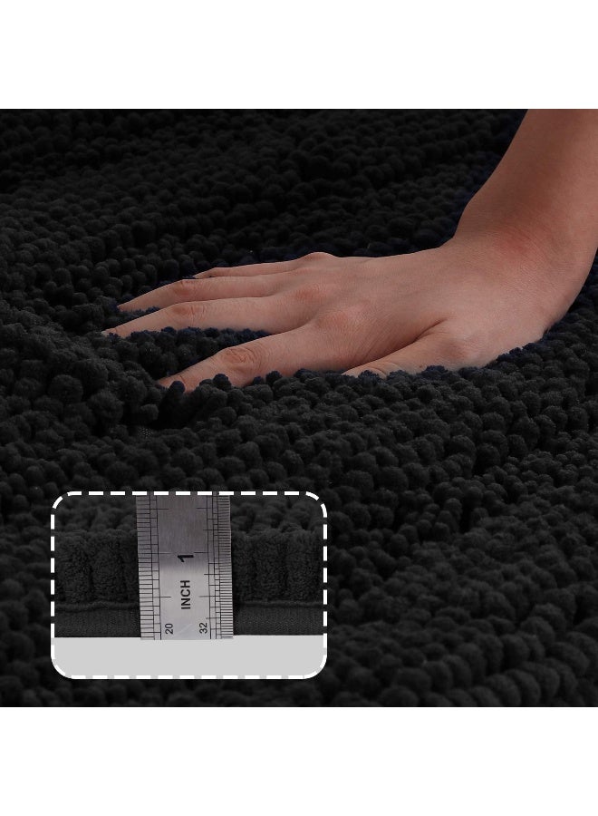 Turquoize Non Slip Black Bathroom Rug Extra Long Chenille Bath Rug 47x17 Super Water Absorbent & Soft Washable Shaggy Bath Rug for Bathroom, Black - Image 2