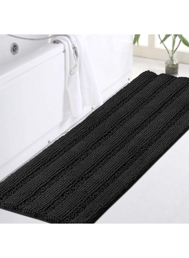 Turquoize Non Slip Black Bathroom Rug Extra Long Chenille Bath Rug 47x17 Super Water Absorbent & Soft Washable Shaggy Bath Rug for Bathroom, Black - Image 1