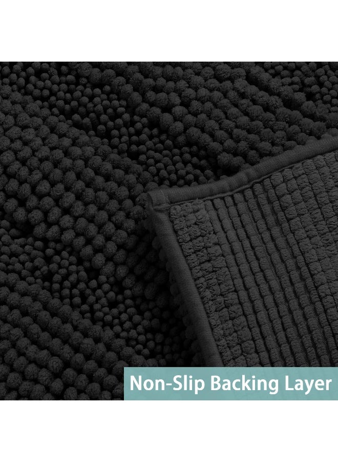 Turquoize Non Slip Black Bathroom Rug Extra Long Chenille Bath Rug 47x17 Super Water Absorbent & Soft Washable Shaggy Bath Rug for Bathroom, Black - Image 3