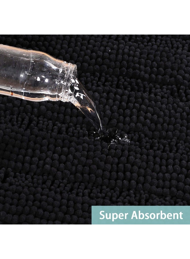Turquoize Non Slip Black Bathroom Rug Extra Long Chenille Bath Rug 47x17 Super Water Absorbent & Soft Washable Shaggy Bath Rug for Bathroom, Black - Image 4