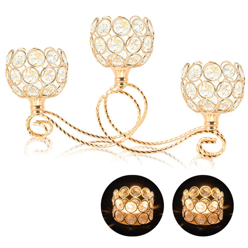 kolnlala Gold 3 Arm Metal Crystal Tea Light Candle Holder, Elegant Wedding Table Centerpiece Candleholder, Christmas Wishing Crystal Bowl Candle Holder Suitable for Wedding Party Living Room Decoration - Image 1