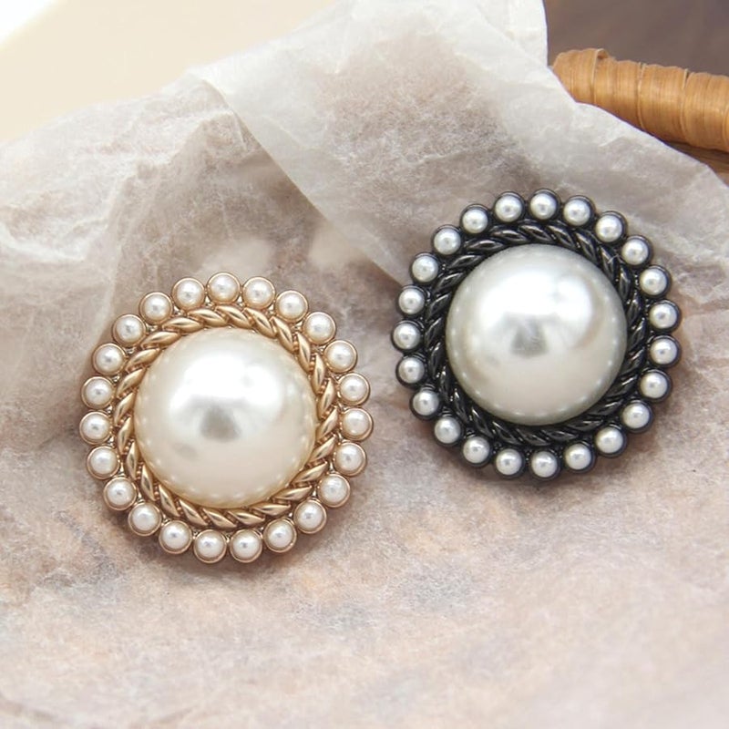 أزرار زينة من حجر الراين الذهبي 18 ملم 6 قطع أزرار معدن مستديرة لؤلؤ مجوهرات لأزرار المعاطف الملابس حرف يدوية DIY - Image 4