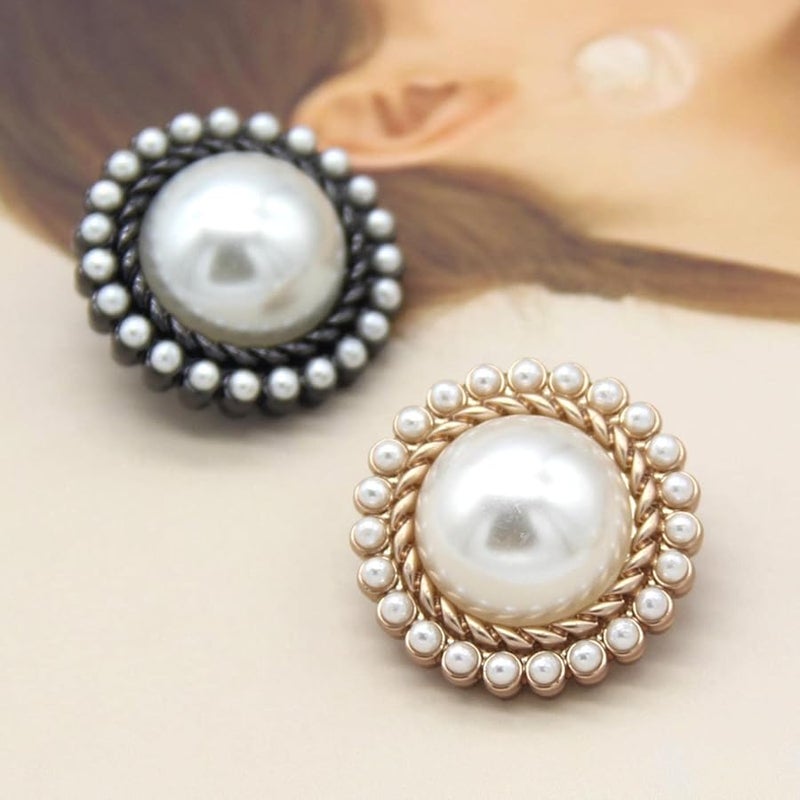 أزرار زينة من حجر الراين الذهبي 18 ملم 6 قطع أزرار معدن مستديرة لؤلؤ مجوهرات لأزرار المعاطف الملابس حرف يدوية DIY - Image 3