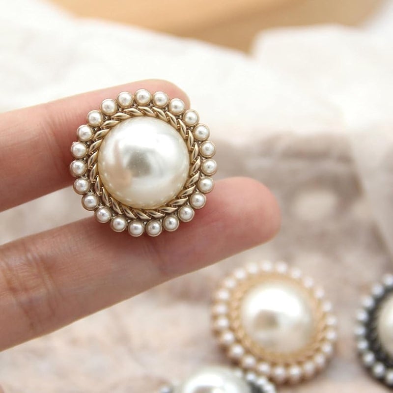 أزرار زينة من حجر الراين الذهبي 18 ملم 6 قطع أزرار معدن مستديرة لؤلؤ مجوهرات لأزرار المعاطف الملابس حرف يدوية DIY - Image 5